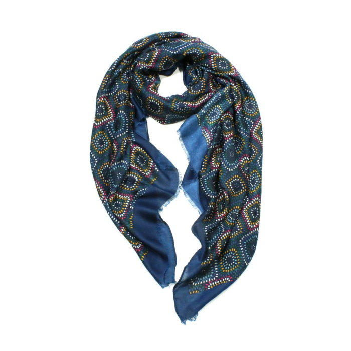 Foulard imprimé géométrique viscose coton 0725508 bleu foncé
