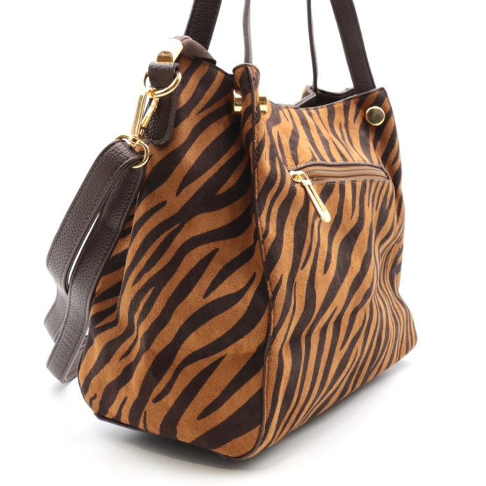 Sac porté épaule motif zèbre polyester velours 0925520 bronze