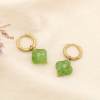 Boucles d'oreille mini créoles trèfle acier inoxydable pierre femme 0323046 vert kaki