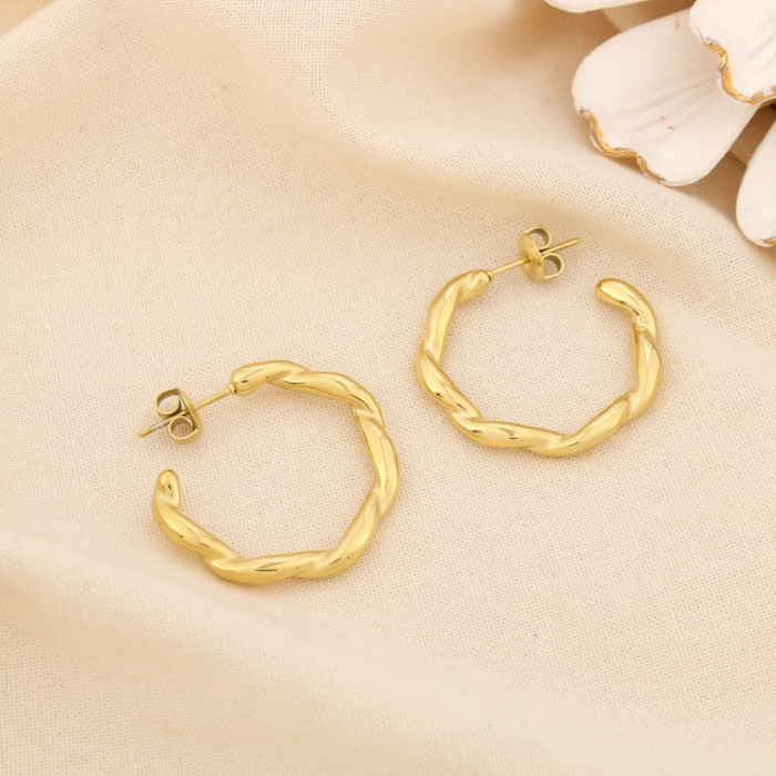 Boucles d’oreilles demi-créoles acier inox torsadé 0325575 doré