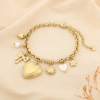 Bracelet acier breloque nacre perle cœur soleil 0225579 doré