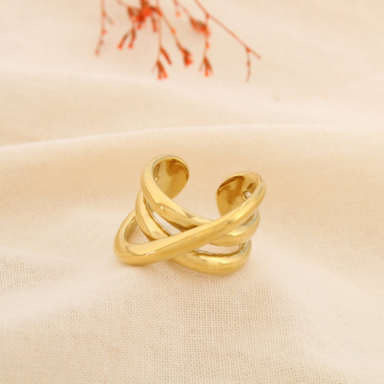 Bague acier inoxydable ajouré entrelacé contemporain 0425539 doré