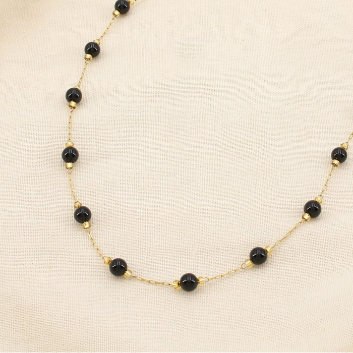 Collier acier inoxydable bille 4mm pierre 0125575 noir