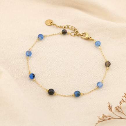 Bracelet acier inoxydable bille 4mm pierre 0225580 bleu