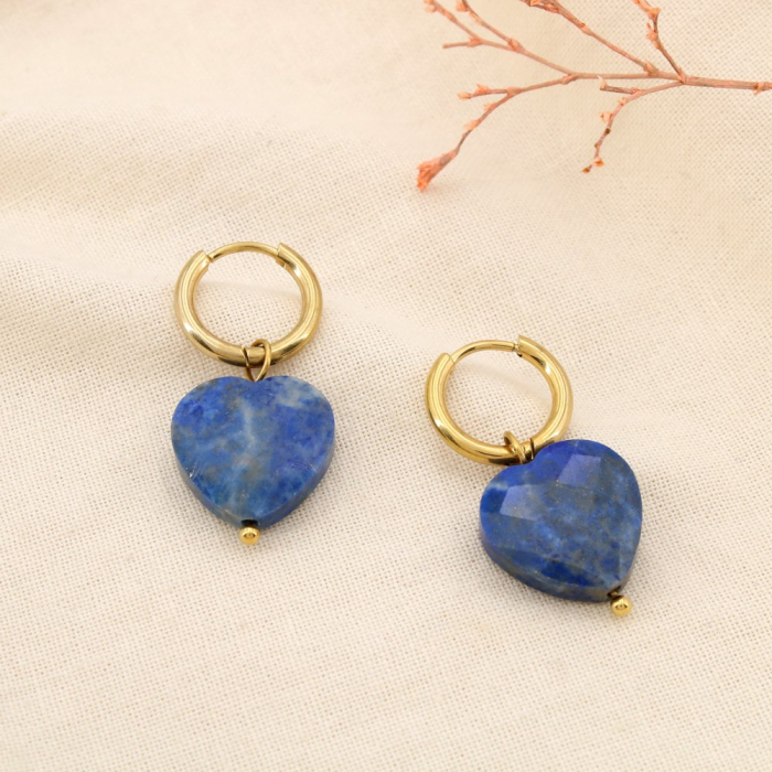 Boucles d’oreilles acier inoxydable pierre cœur 0325501 bleu foncé