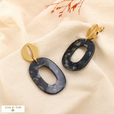 Boucles d’oreilles acier inoxydable résine marbré 0325569 noir