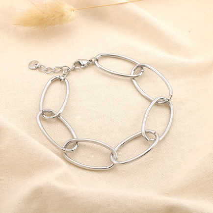 Bracelet acier inoxydable grosse maille ovale 0225583 argenté