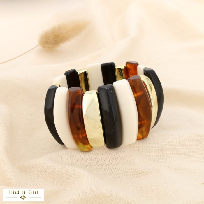 Bracelet résine élastique marbré multicolore 0225526 noir/blanc