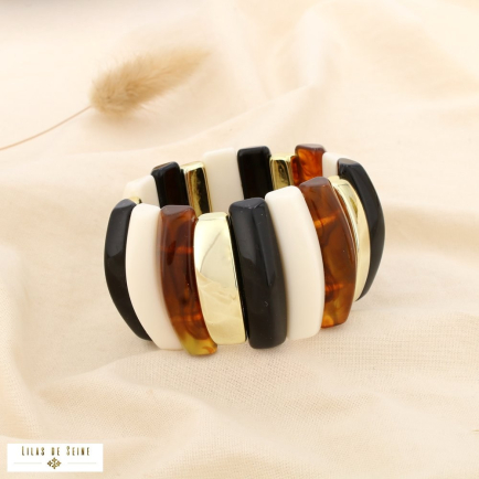 Bracelet résine élastique marbré multicolore 0225526 noir/blanc