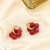 Boucles d’oreilles créoles fleur acier résine marbré 0325542 rouge bordeaux
