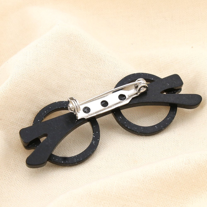 Broche lunettes résine paillette épingle métal 0525504 noir