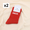 2 paires chaussettes à paillettes message AMOUR 0625553 rouge