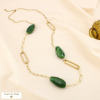 Collier sautoir acier résine marbré maille allongée 0125570 vert foncé