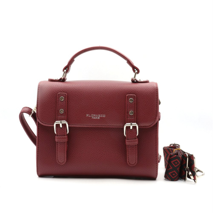 Sac à main Flora&Co façon cartable simili-cuir rigide 0924011 rouge bordeaux