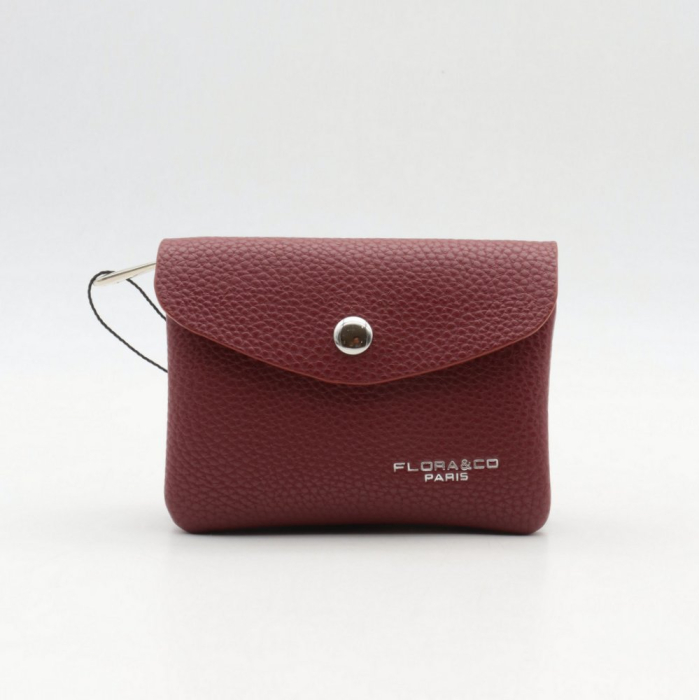 Porte-monnaie X2 simili-cuir grainé Flora&Co 2 compartiments 0925004 rouge bordeaux
