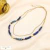 Collier double rangs léopard acier résine cristal 0125551 bleu foncé