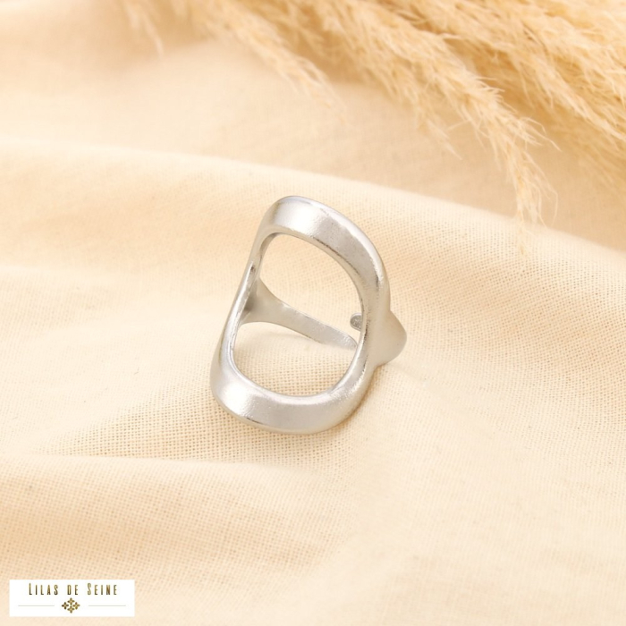 Bague acier inoxydable mat ouverte ovale ajouré 0425513 argenté