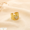 Bague acier inoxydable large ajustable strass coeur 0425534 doré