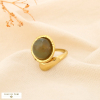 Bague acier inox ouverte cabochon résine marbré 0425525 vert