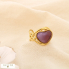 Bague acier inox ajouré ouverte coeur résine marbré 0425526 violet