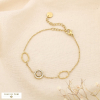 Bracelet acier inox pastille cabochon verre strass 0225540 naturel/beige
