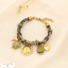 Bracelet acier cordon bohème multi-charm soleil cœur 0225522 vert kaki