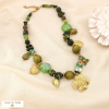Collier acier floral breloque résine verre émail 0125540 vert kaki