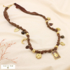 Collier acier tissu breloque résine émail strass 0125543 marron