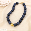 Collier acier inoxydable résine marbrée paillette 0125582 bleu foncé