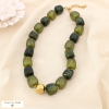 Collier acier inoxydable résine marbrée paillette 0125582 vert foncé