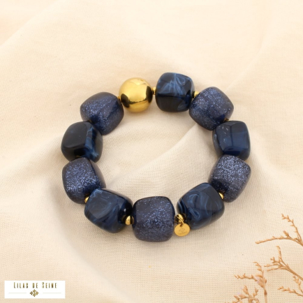 Bracelet élastique acier marbré résine paillette 0225581 bleu foncé