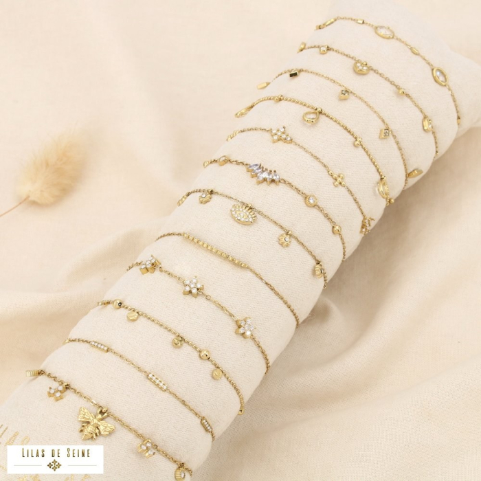 Ensemble 12 bracelets minimaliste acier inox strass 0225541 doré