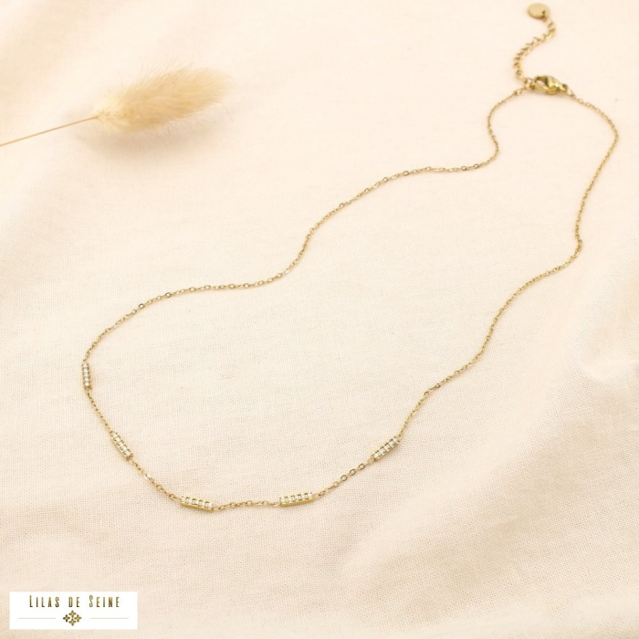 Bracelet acier inoxydable minimaliste barre strass 0125566 doré