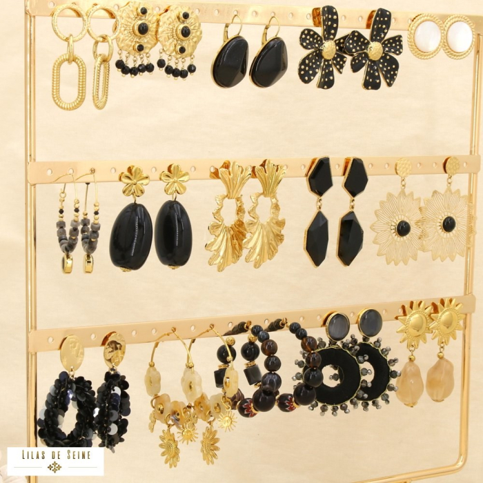 Ensemble 15 boucles d'oreilles acier nuance noir 0325581 noir