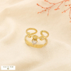 Bague acier inox strass double-rangs fleur coeur 0425505 doré