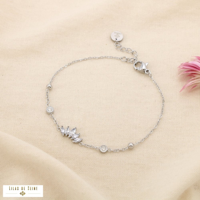 Bracelet acier inoxydable strass couronne 0225547 argenté