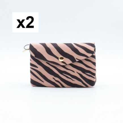 2 Pochettes motif zèbre Flora&Co polyester velours 0925538 vieux rose