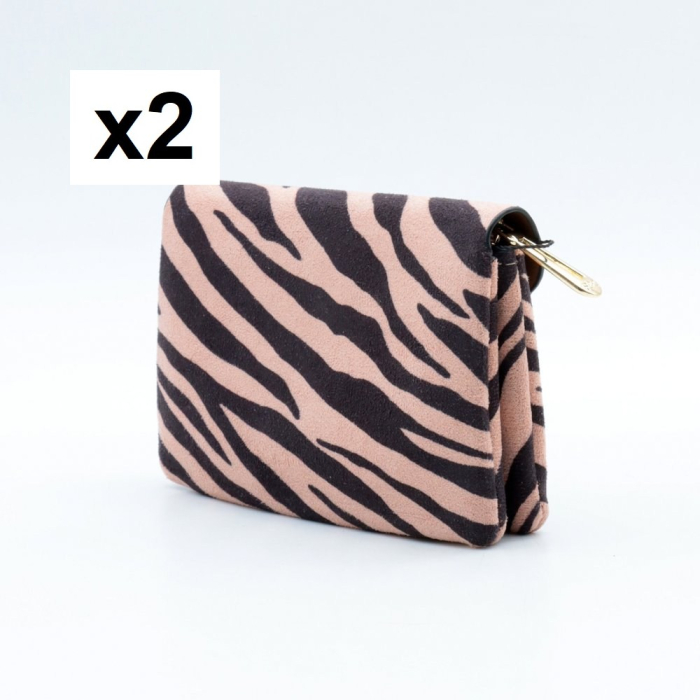2 Pochettes motif zèbre Flora&Co polyester velours 0925538 vieux rose