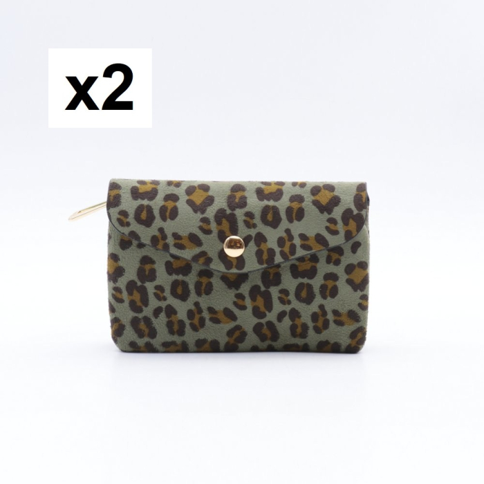 2 Pochettes motif léopard Flora&Co polyester velours 0925537 vert kaki