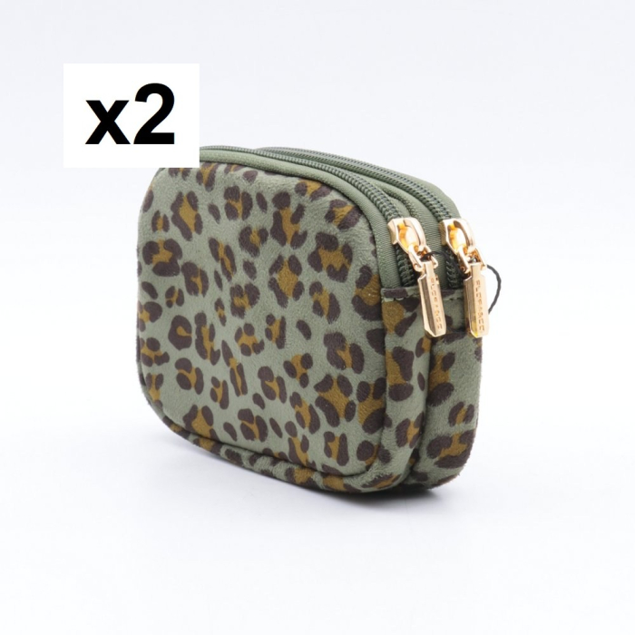 2 Pochettes motif léopard Flora&Co polyester velours 0925535 vert kaki