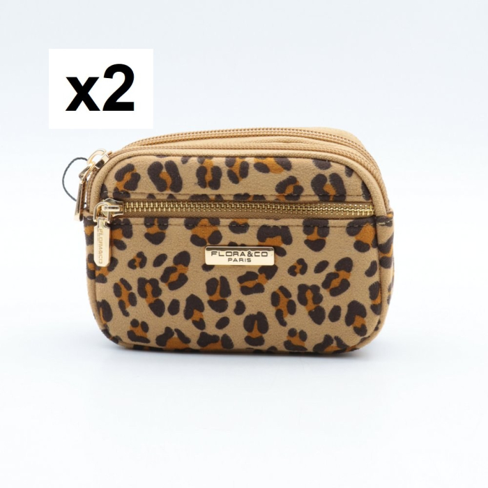 2 Pochettes motif léopard Flora&Co polyester velours 0925535 naturel/beige
