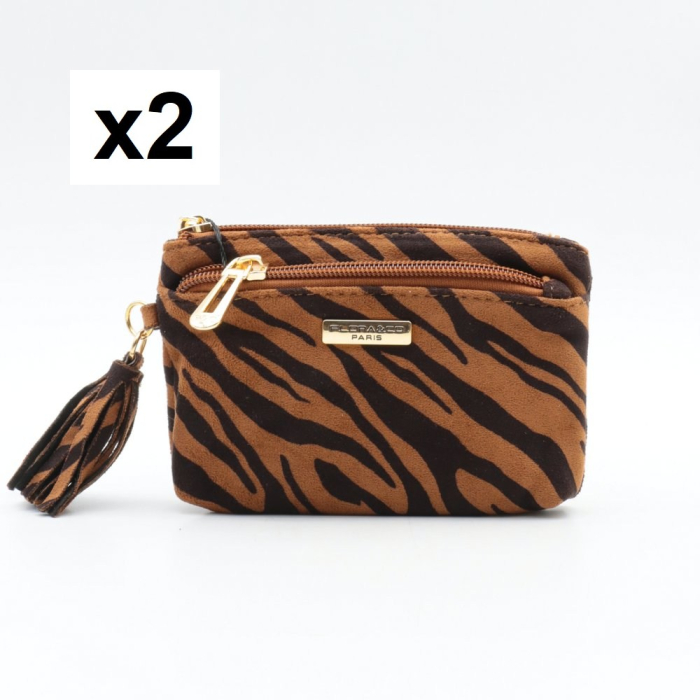 2 Pochettes zèbre pompon Flora&Co polyester velours 0925534 bronze