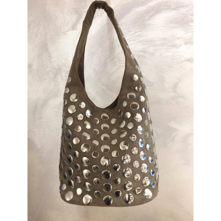 Sac à main seau effet daim clouté polyester 0925030 taupe