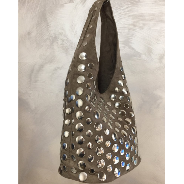 Sac à main seau effet daim clouté polyester 0925030 taupe