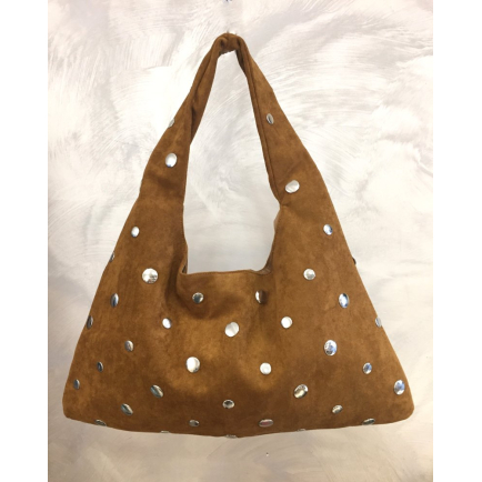 Sac à main cabas effet daim clouté polyester 0925029 cognac