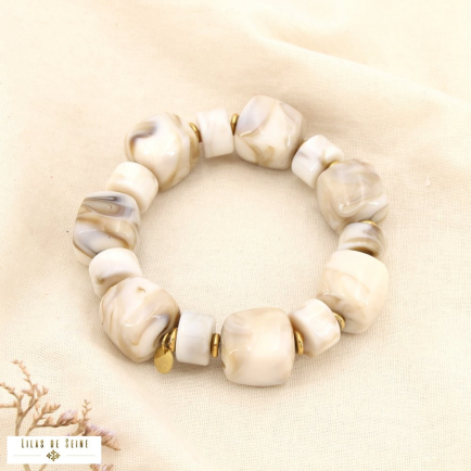 Bracelet élastique acier inoxydable résine marbrée 0225174 naturel/beige
