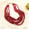Collier multi-rangs acier inox résine marbré bille 0125592 rouge bordeaux