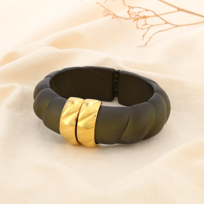 Bracelet acier résine jonc ouvert effet torsadé mat 0225594 vert kaki