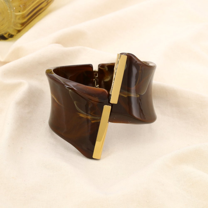 Bracelet acier résine jonc ouvrable marbré 0225596 marron foncé