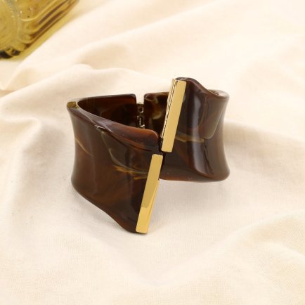 Bracelet acier résine jonc ouvrable marbré 0225596 marron foncé